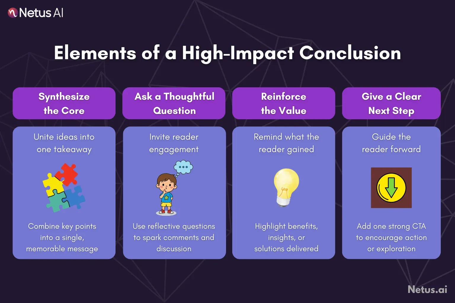 It is shown how we can boost reader engagement with a powerful conclusion. NetusAI.