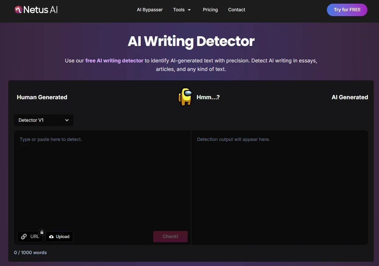 Screenshot of the NetusAI built-in AI Detector interface showing an instant scan with colored verdicts.