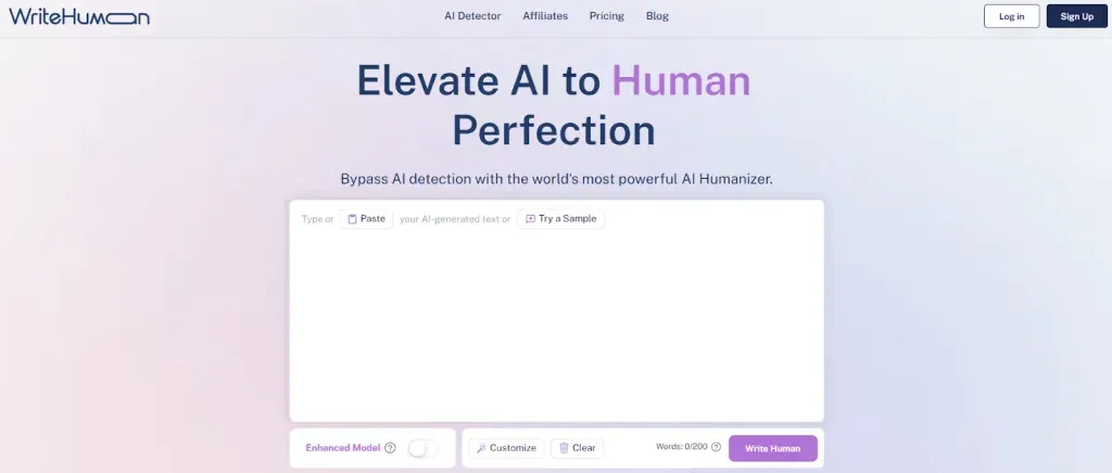 WriteHumanAI website is shown. NetusAI