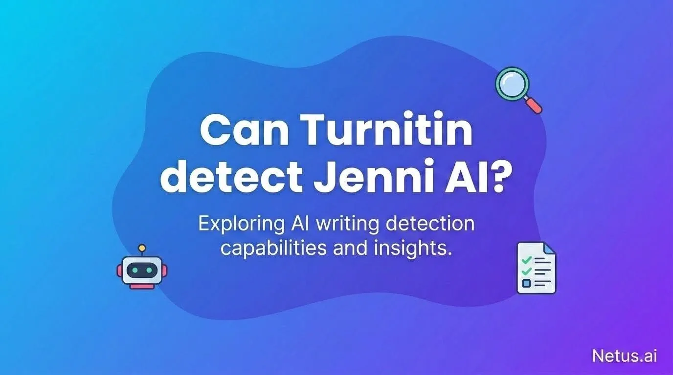 Turnitin detect Jenni AI is written and a checklist, search and robot image is shown.