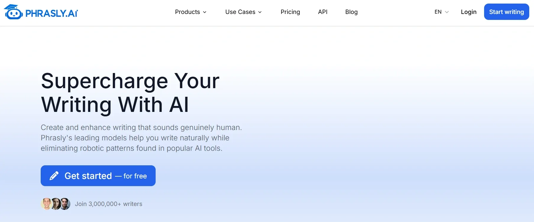 Homepage of PhraslyAI is shown.
