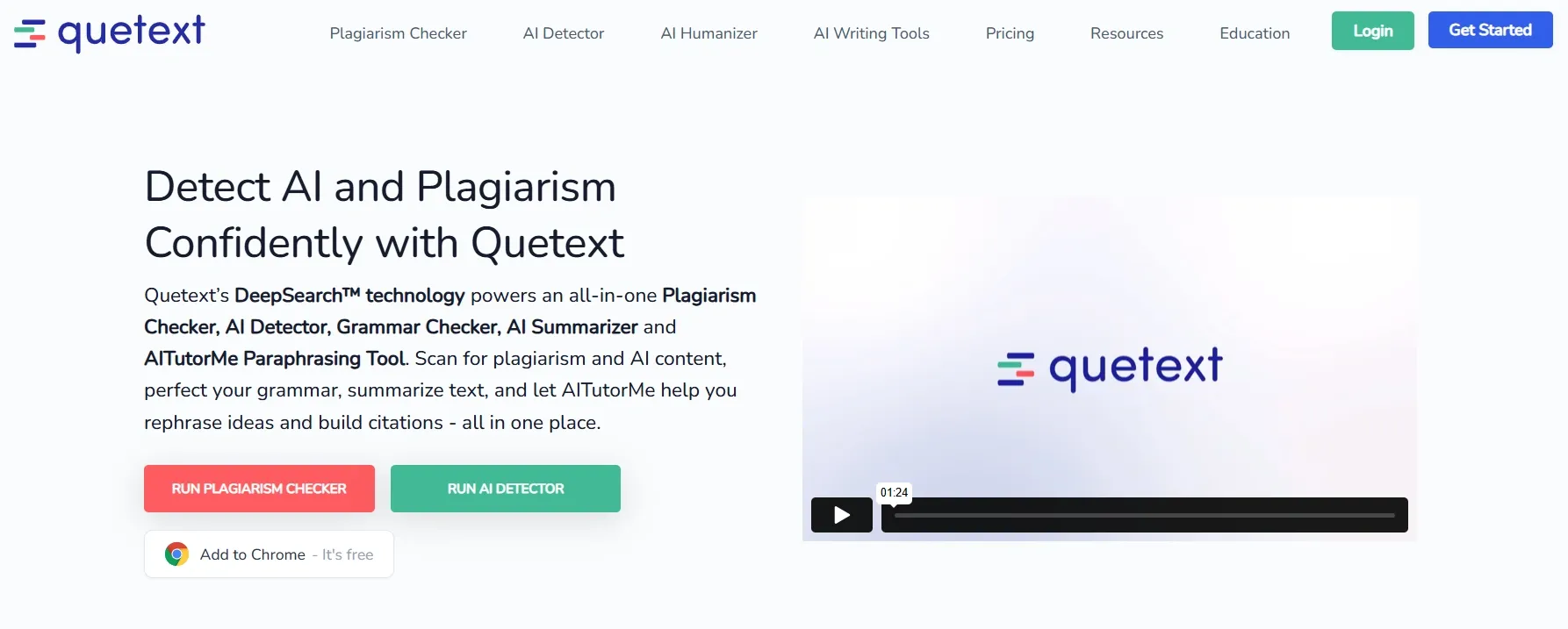 Homepage of Quetext is shown.