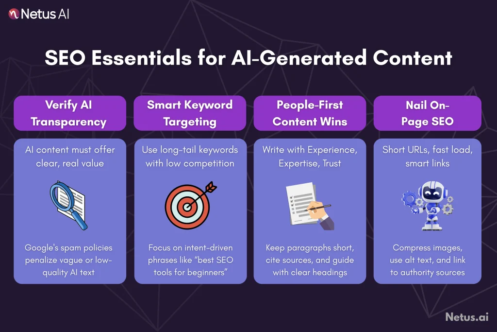 SEO essentials for AI-generated content, NetusAI