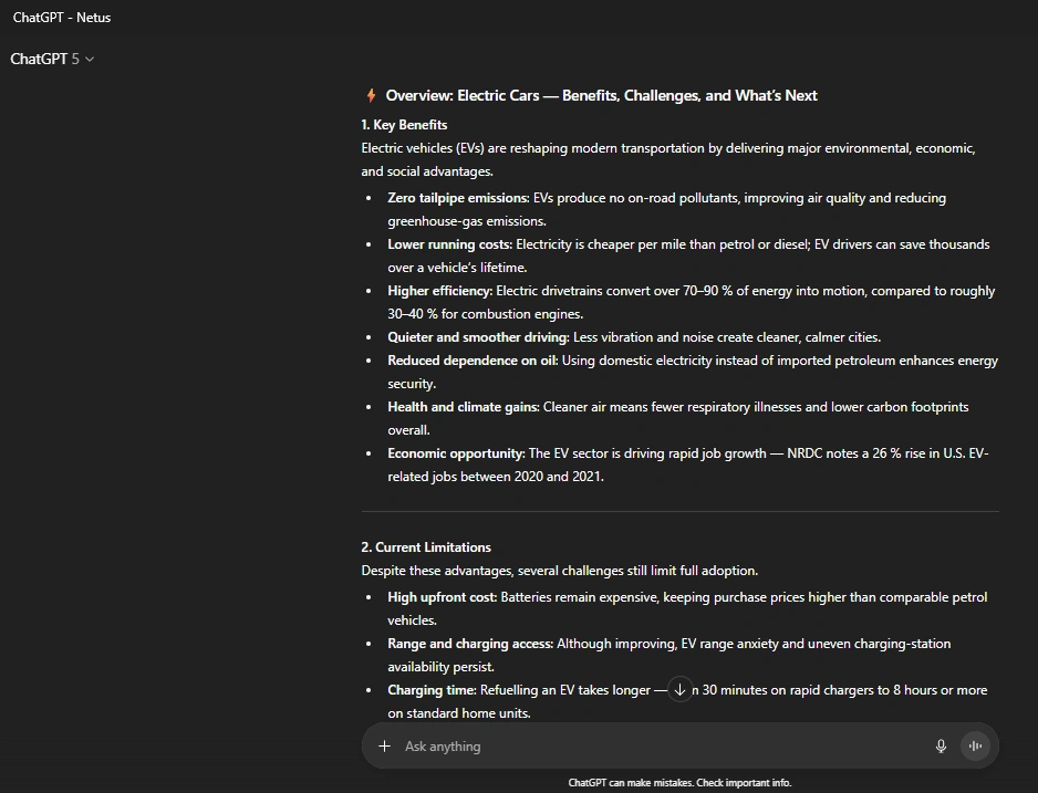 ChatGPT result, NetusAI