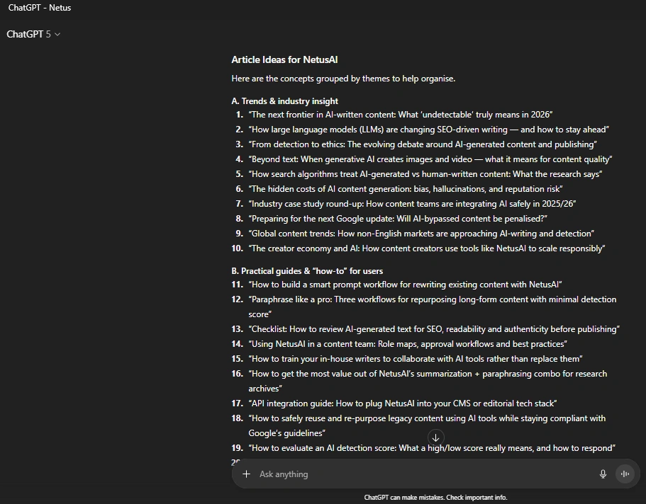 ChatGPT result, NetusAI