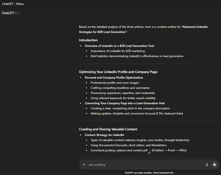 ChatGPT result, NetusAI