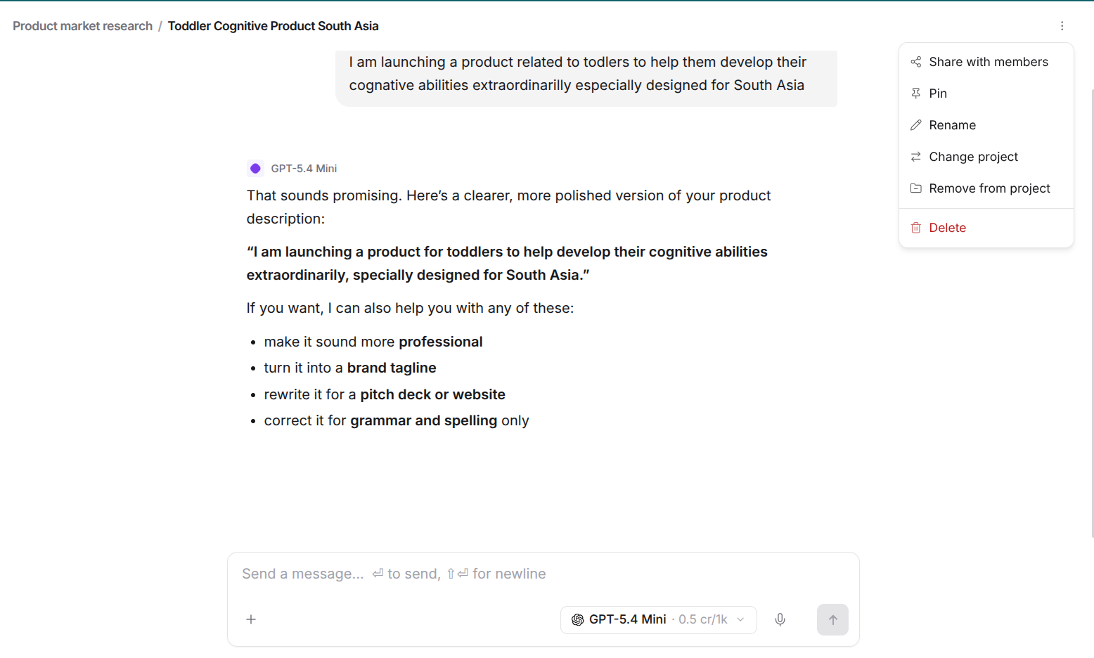 NetusAI share dialog confirming organization members can read a shared chat but not respond