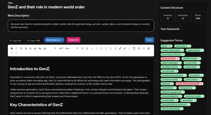 NetusAI offers an easy-to-use editor for editing the AI-generated articles.