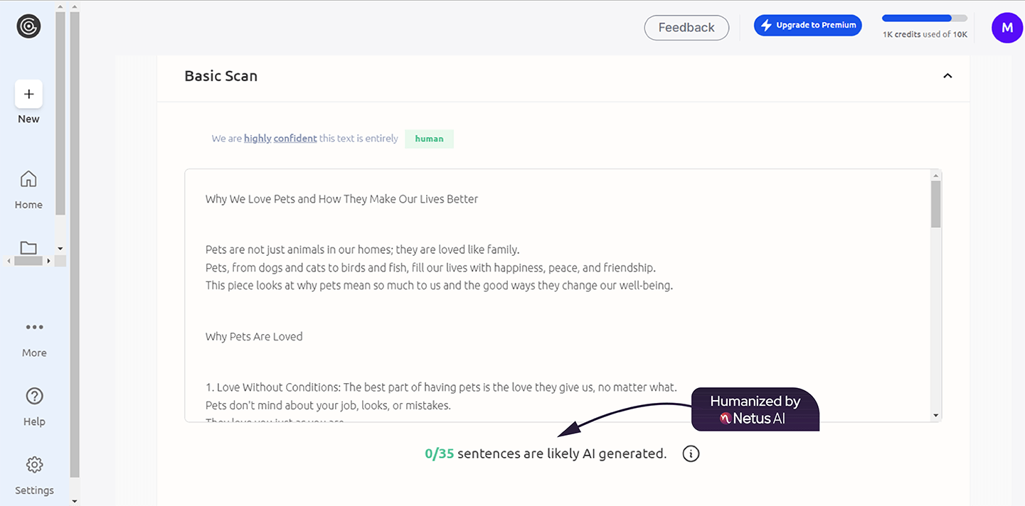 Screenshot of a GPTZero AI writing scan. The AI detection result indicates 0% of the text is AI written.