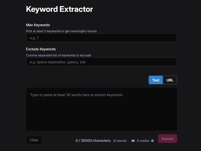 NetusAI Keyword Extractor App Page, NetusAI