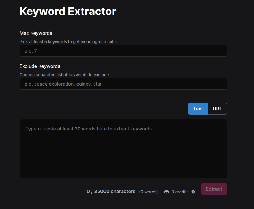 NetusAI Keyword Extractor App Page, NetusAI
