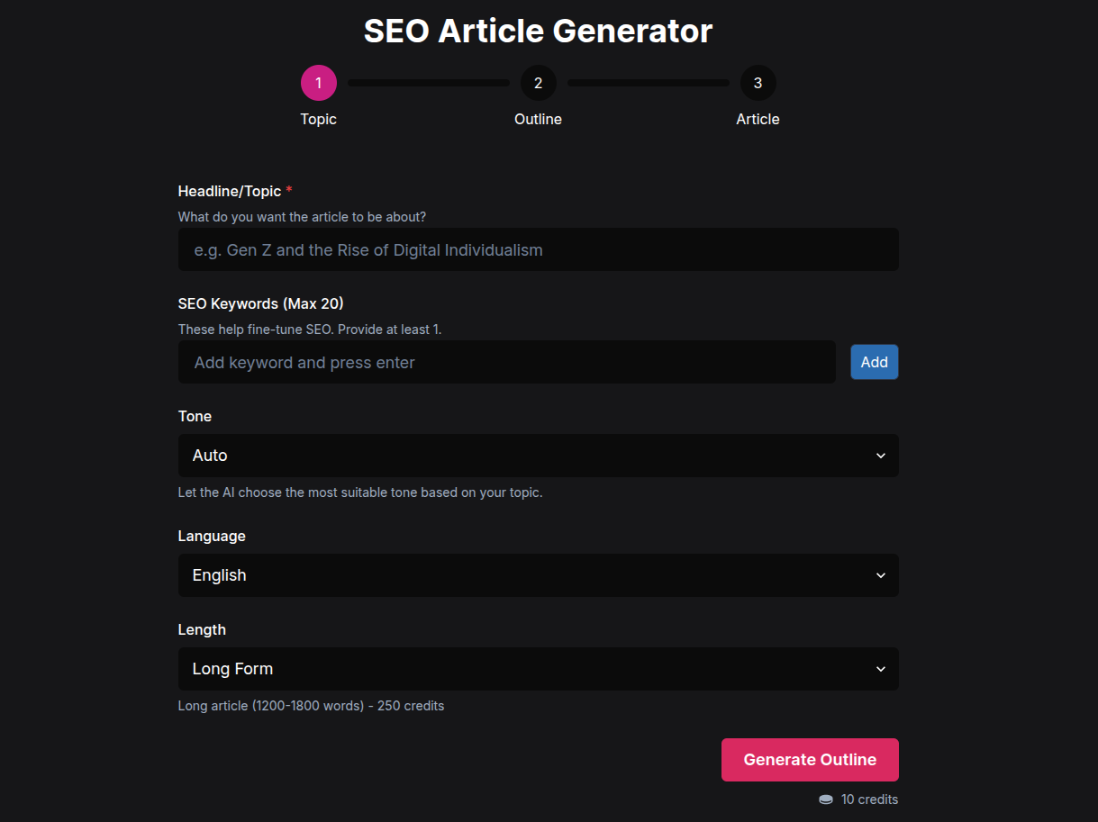 NetusAI SEO article generator App Page, NetusAI