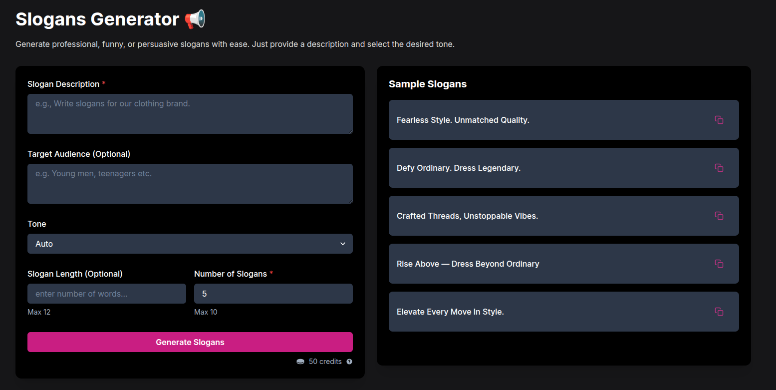 NetusAI Slogan Generator App Page, NetusAI
